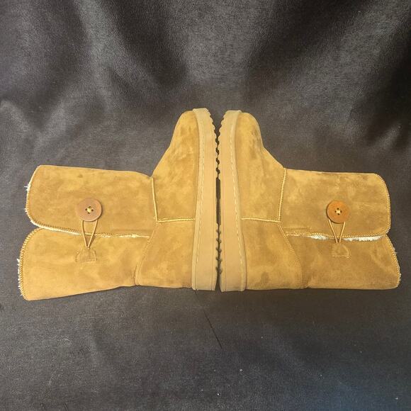 Faux Fur Tan / Brown Suede Upper Fur Lining Mid Calf Slip On Boot Shoes Size 7 - Picture 5 of 10